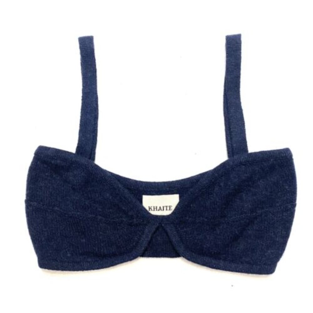 Khaite navy cashmere bralette size large NWT